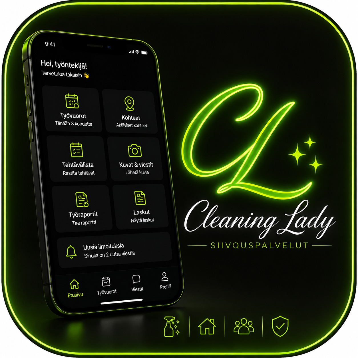Cleaning Lady -tiimin oma mobiilisovellus